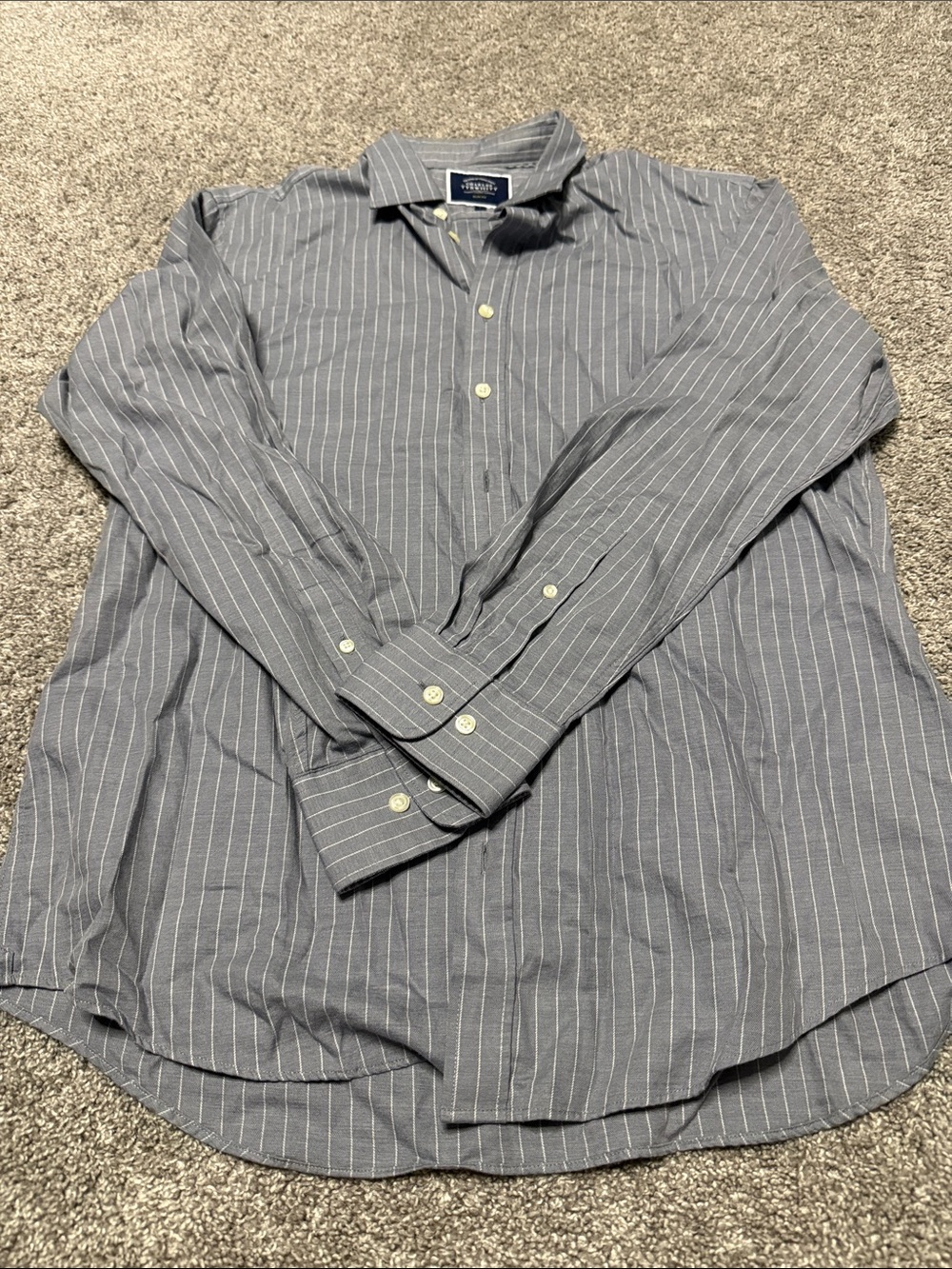 Charles Tyrwhitt Men's Blue Grey with White Pinstripe Slim Fit Button-Down Shirt